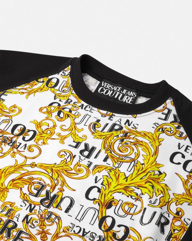 Versace camiseta tipo body de alta costura con logo mujer oro y blanco ropa H88R0H2207