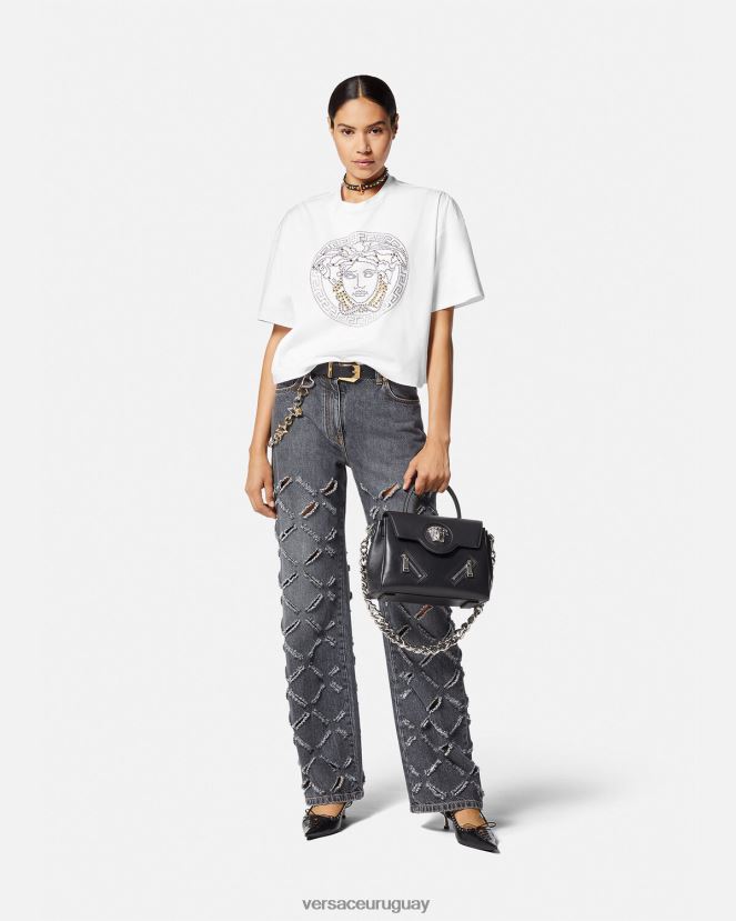 Versace top corto con tachuelas y medusa mujer blanco ropa H88R0H154