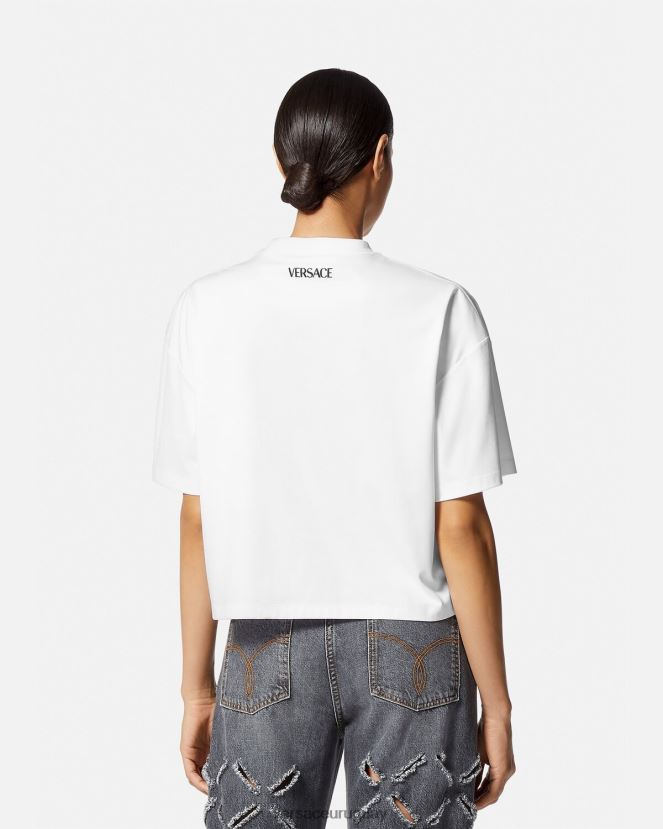 Versace top corto con tachuelas y medusa mujer blanco ropa H88R0H154