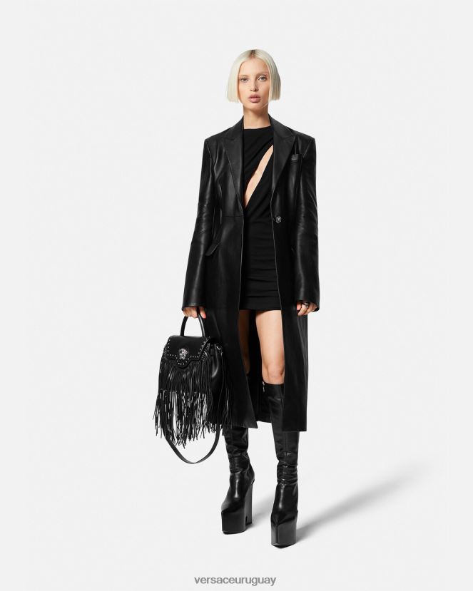 Versace abrigo largo de piel con medusa mujer negro ropa H88R0H92