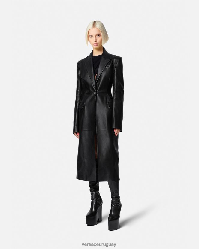 Versace abrigo largo de piel con medusa mujer negro ropa H88R0H92