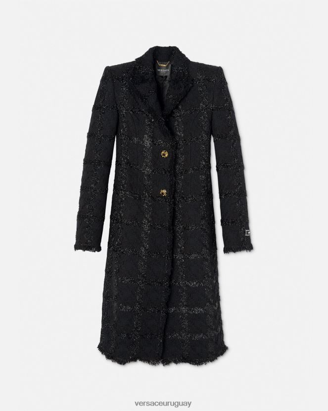 Versace abrigo largo de tweed con pinchos mujer negro ropa H88R0H102