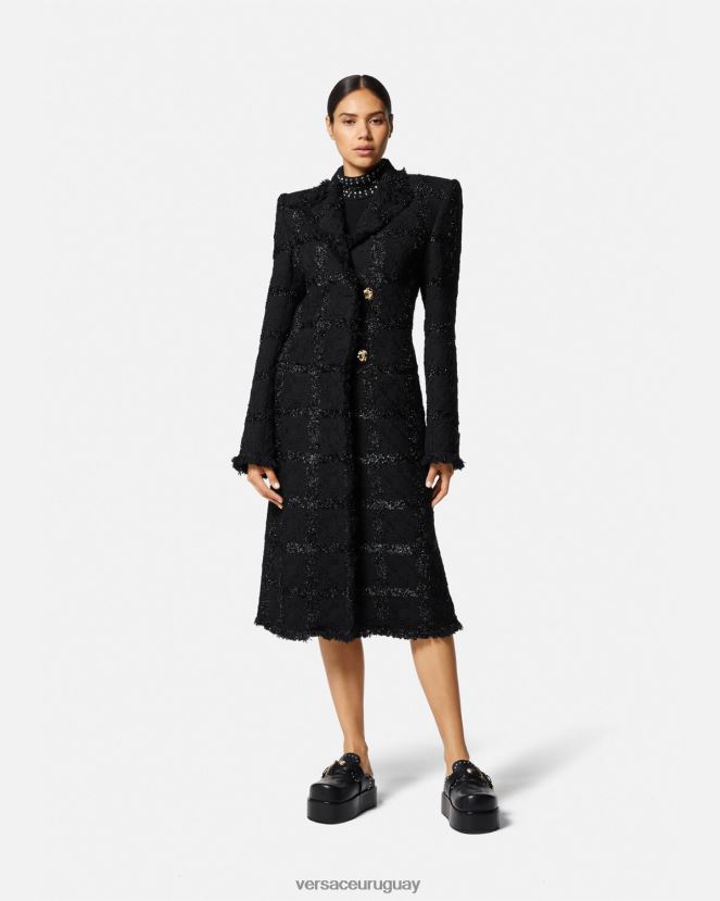 Versace abrigo largo de tweed con pinchos mujer negro ropa H88R0H102