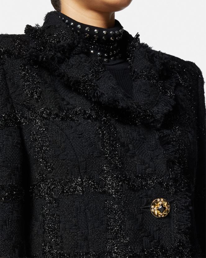 Versace abrigo largo de tweed con pinchos mujer negro ropa H88R0H102