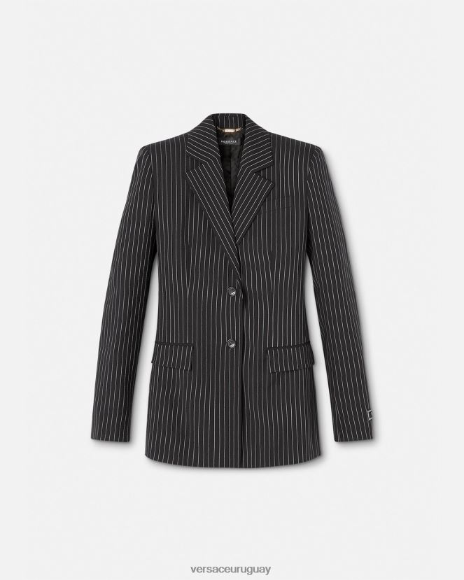 Versace blazer a rayas diplomáticas con botonadura sencilla mujer negro ropa H88R0H113