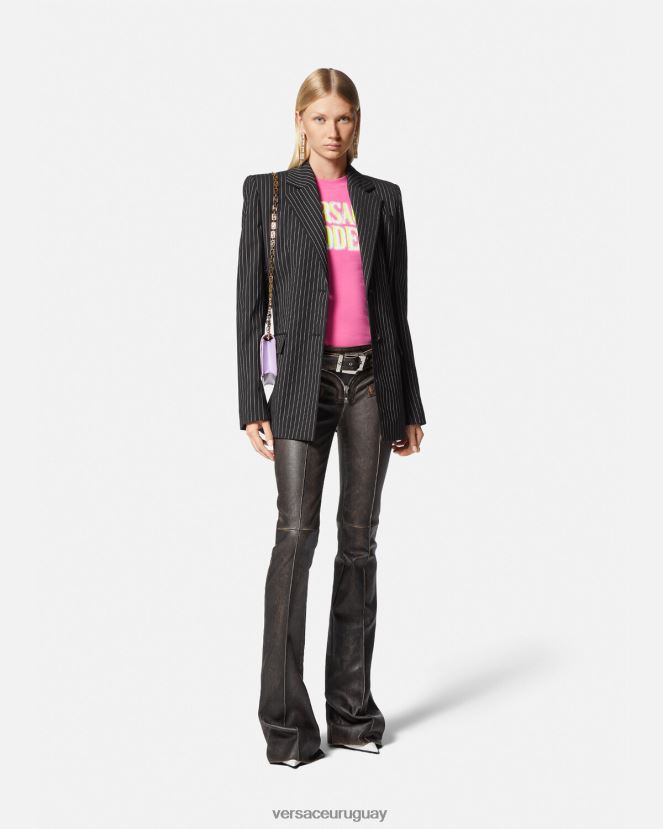 Versace blazer a rayas diplomáticas con botonadura sencilla mujer negro ropa H88R0H113