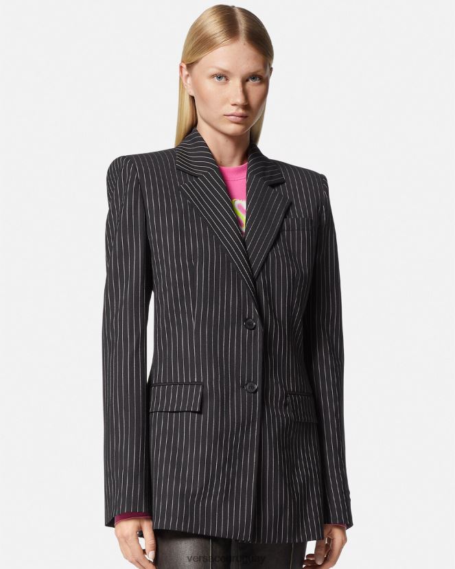 Versace blazer a rayas diplomáticas con botonadura sencilla mujer negro ropa H88R0H113