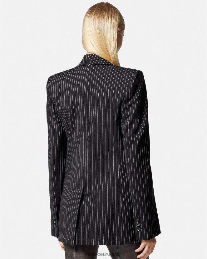Versace blazer a rayas diplomáticas con botonadura sencilla mujer negro ropa H88R0H113