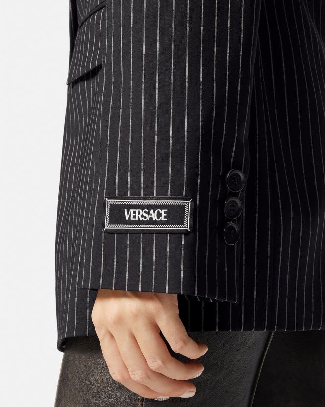 Versace blazer a rayas diplomáticas con botonadura sencilla mujer negro ropa H88R0H113
