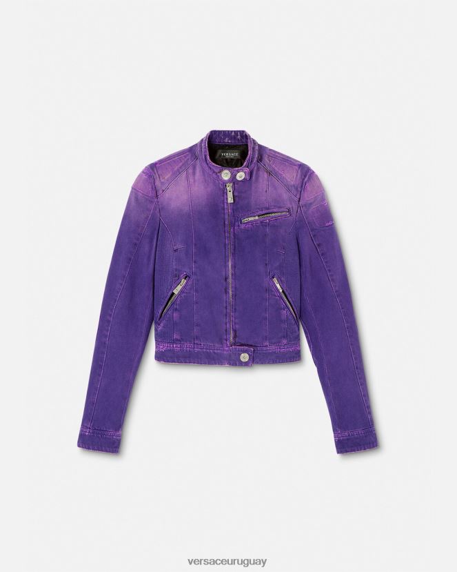 Versace chamarra biker de mezclilla con Medusa mujer Violeta ropa H88R0H93