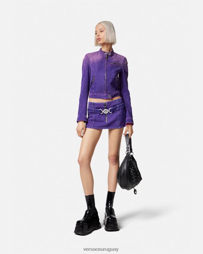 Versace chamarra biker de mezclilla con Medusa mujer Violeta ropa H88R0H93
