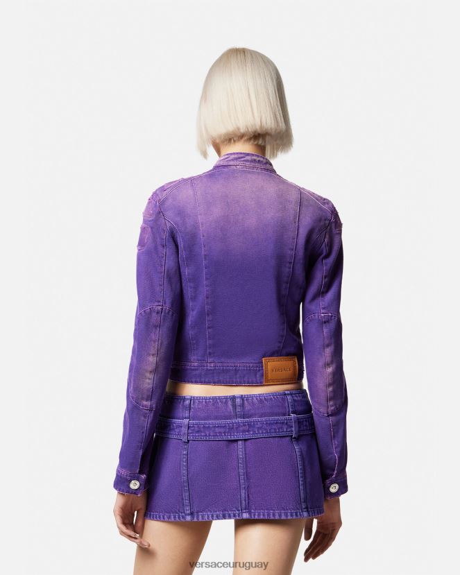 Versace chamarra biker de mezclilla con Medusa mujer Violeta ropa H88R0H93