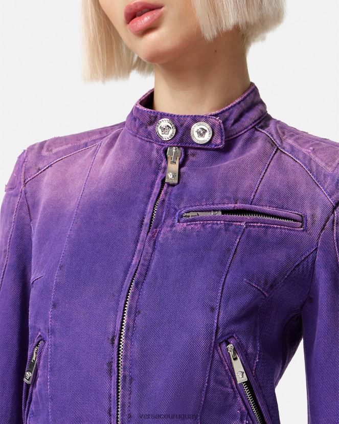 Versace chamarra biker de mezclilla con Medusa mujer Violeta ropa H88R0H93