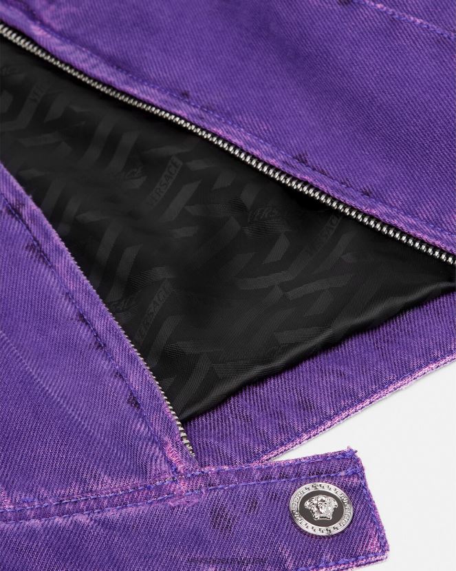 Versace chamarra biker de mezclilla con Medusa mujer Violeta ropa H88R0H93
