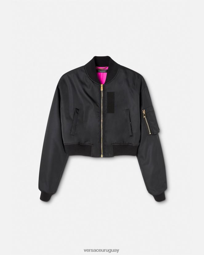 Versace chaqueta bomber corta diosa mujer negro ropa H88R0H103