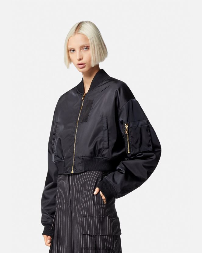 Versace chaqueta bomber corta diosa mujer negro ropa H88R0H103