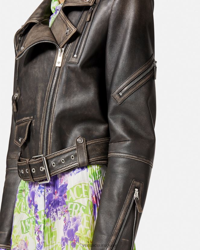 Versace chaqueta de cuero cepillada barroco mujer gris ropa H88R0H98