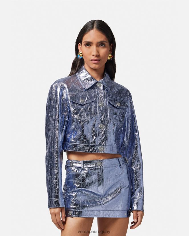 Versace chaqueta de cuero metalizada con medusa mujer metálico ropa H88R0H80