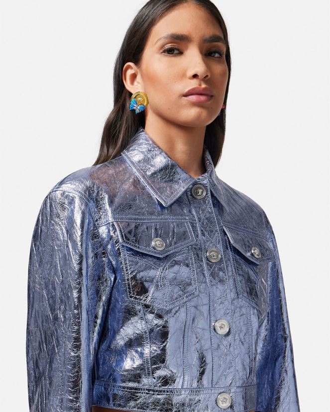 Versace chaqueta de cuero metalizada con medusa mujer metálico ropa H88R0H80