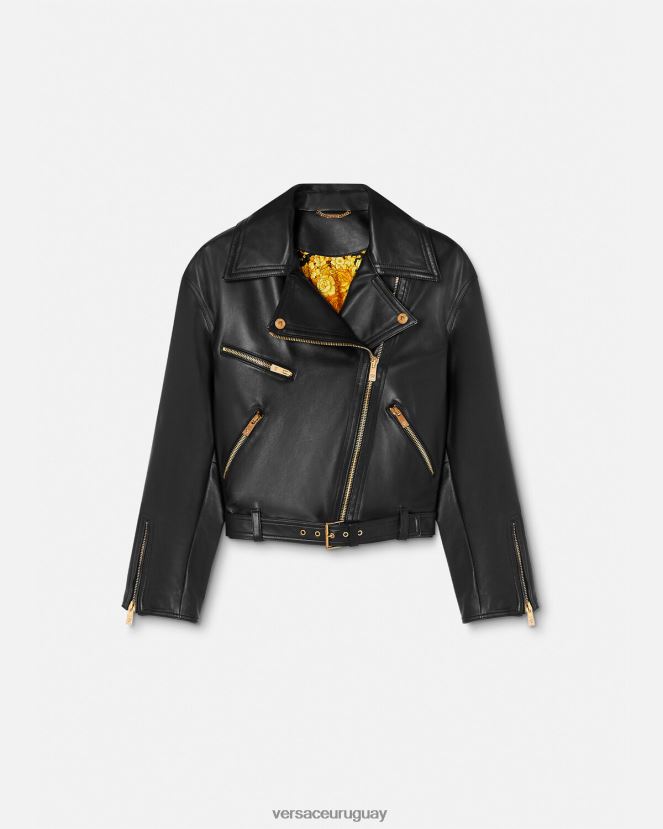Versace chaqueta motera de cuero con medusa mujer negro ropa H88R0H86