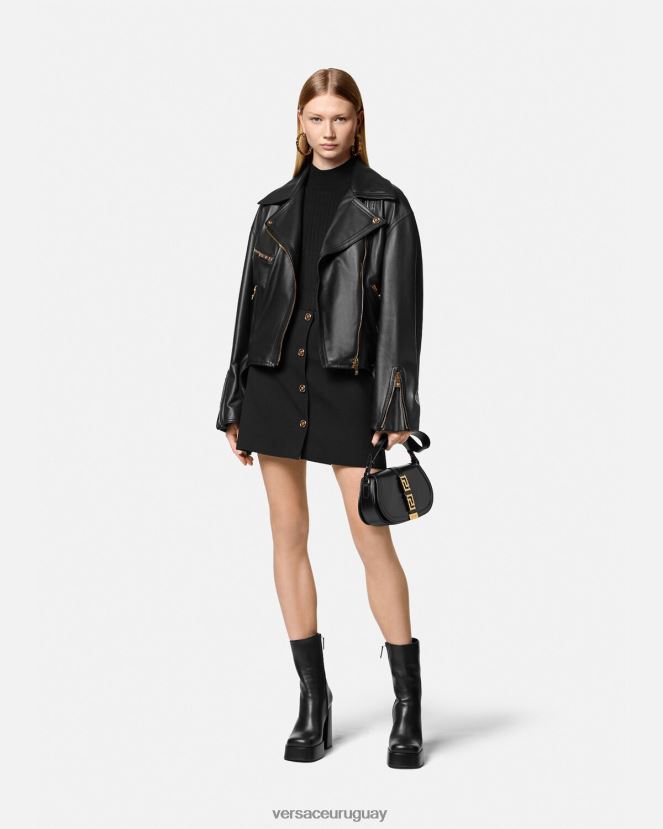 Versace chaqueta motera de cuero con medusa mujer negro ropa H88R0H86