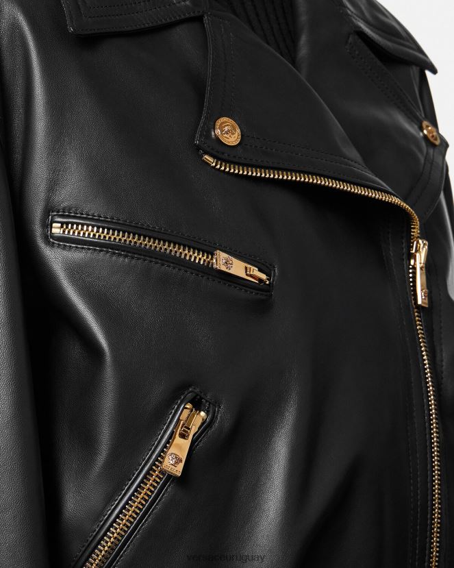 Versace chaqueta motera de cuero con medusa mujer negro ropa H88R0H86