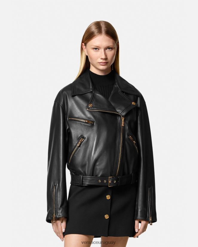 Versace chaqueta motera de cuero con medusa mujer negro ropa H88R0H86