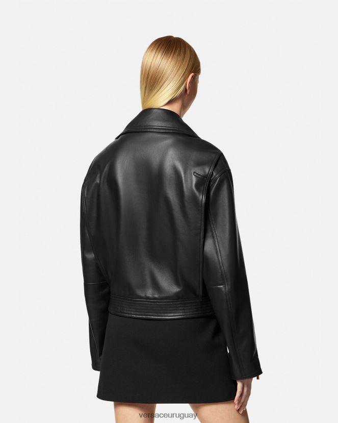 Versace chaqueta motera de cuero con medusa mujer negro ropa H88R0H86