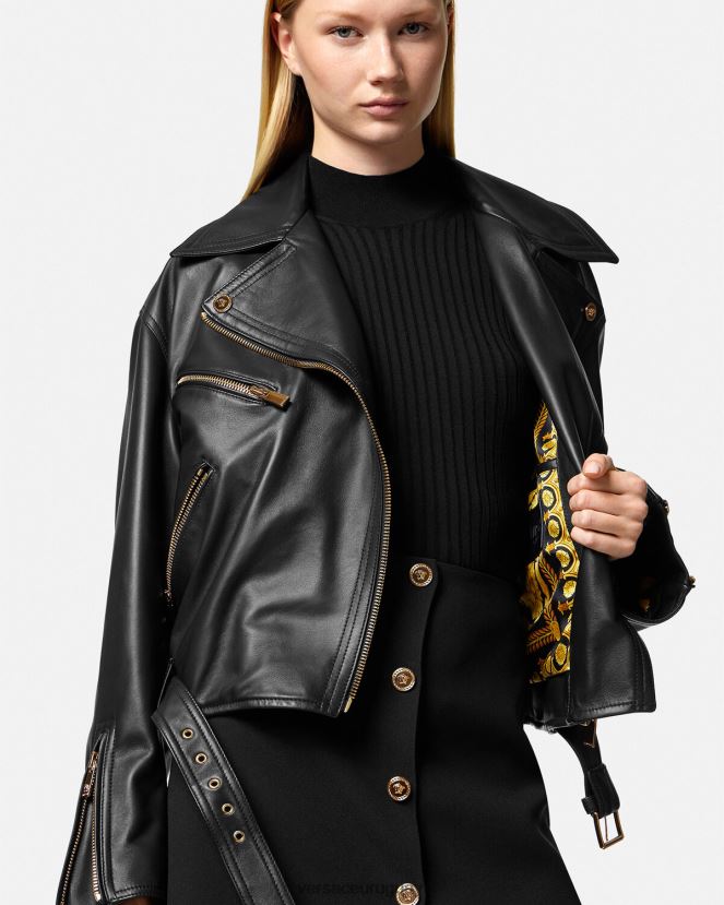 Versace chaqueta motera de cuero con medusa mujer negro ropa H88R0H86