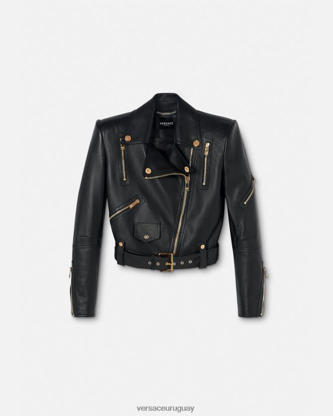 Versace chaqueta motera de cuero con medusa mujer negro ropa H88R0H89