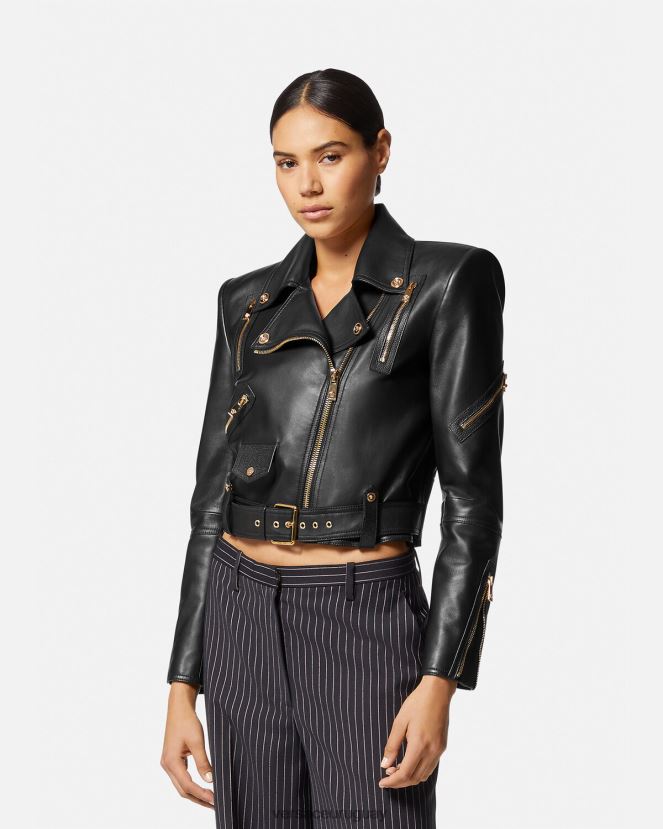 Versace chaqueta motera de cuero con medusa mujer negro ropa H88R0H89