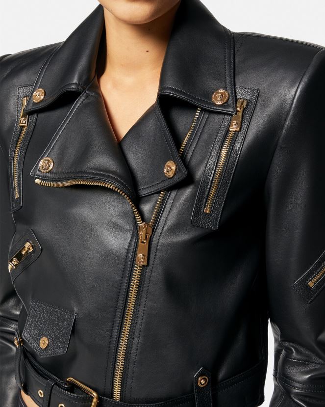 Versace chaqueta motera de cuero con medusa mujer negro ropa H88R0H89