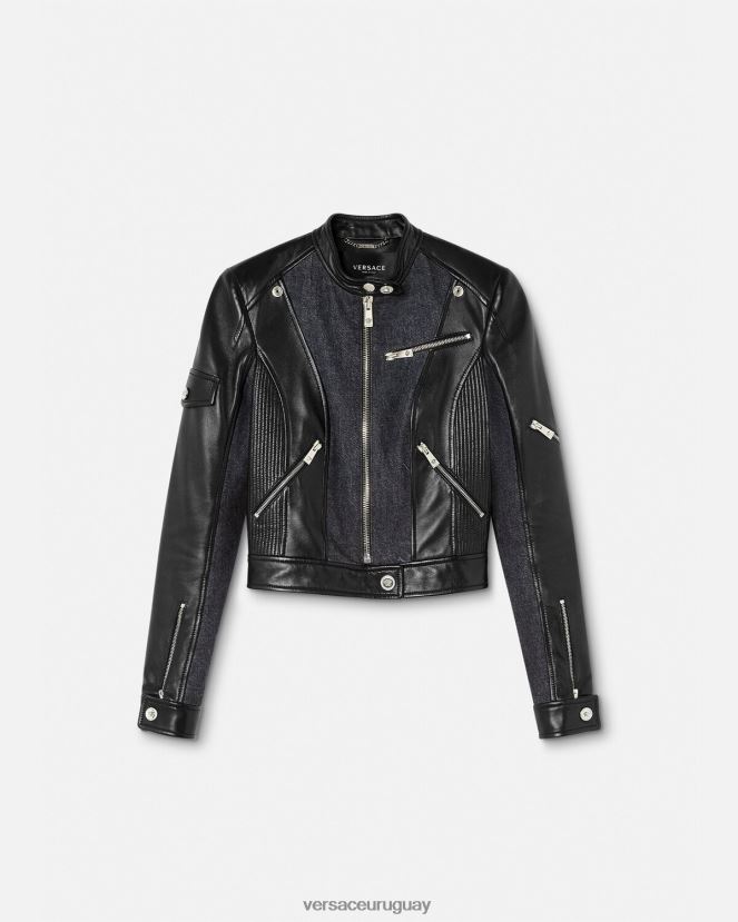 Versace chaqueta motera de cuero denim mujer negro ropa H88R0H90