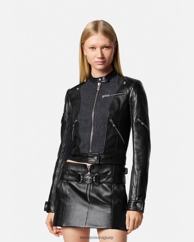 Versace chaqueta motera de cuero denim mujer negro ropa H88R0H90