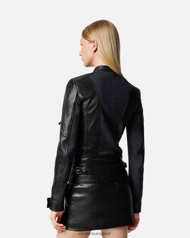 Versace chaqueta motera de cuero denim mujer negro ropa H88R0H90