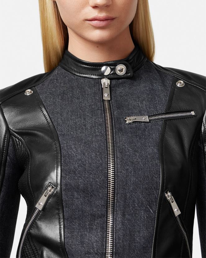 Versace chaqueta motera de cuero denim mujer negro ropa H88R0H90