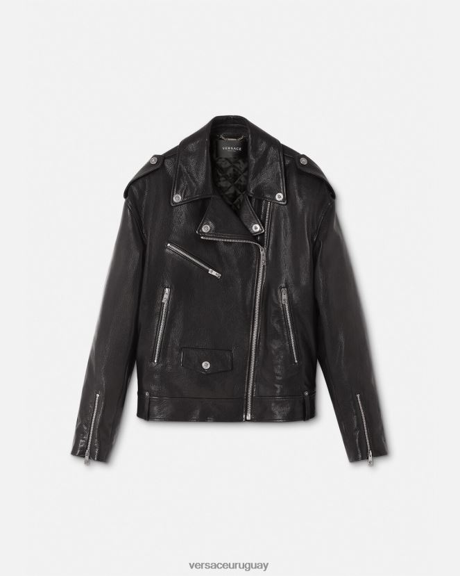 Versace chaqueta motera de cuero mujer negro ropa H88R0H96