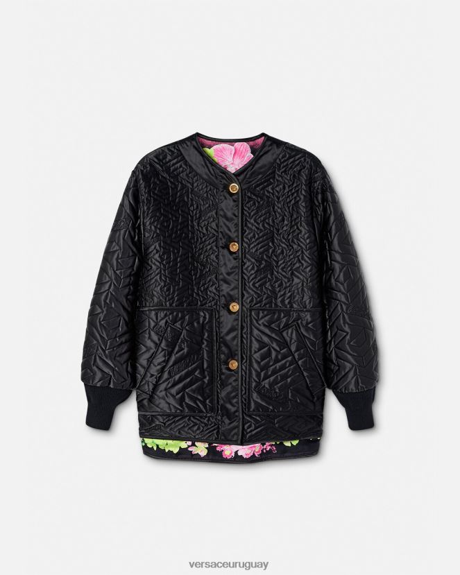 Versace chaqueta reversible con orquídeas medusa mujer negro y estampado ropa H88R0H99