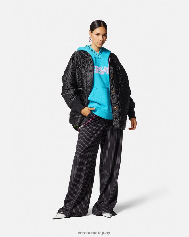 Versace chaqueta reversible con orquídeas medusa mujer negro y estampado ropa H88R0H99