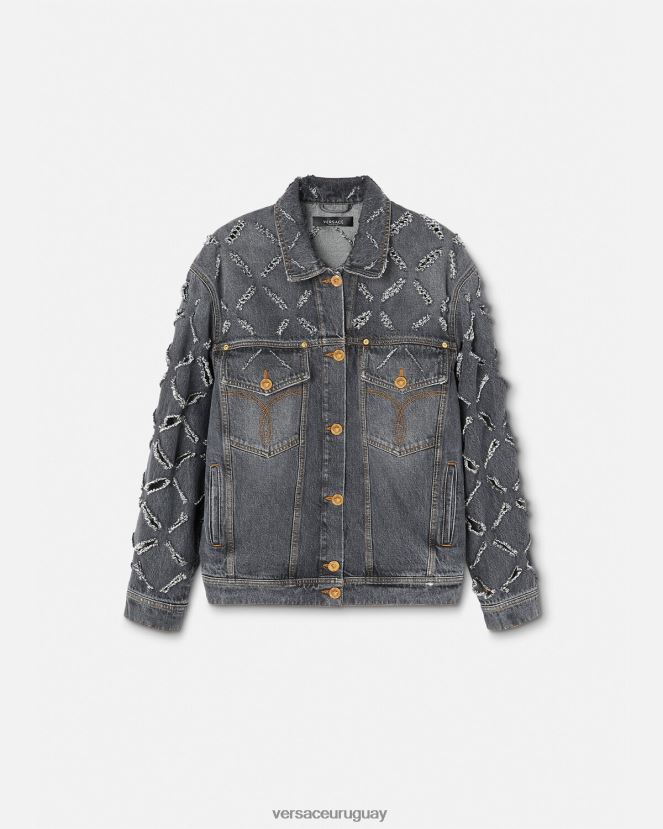 Versace chaqueta vaquera con cortes mujer gris ropa H88R0H227