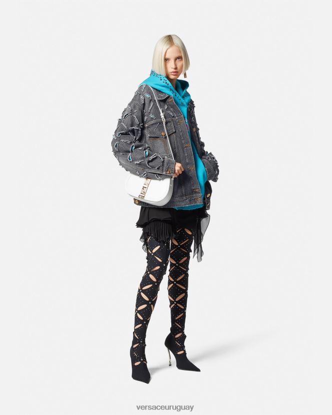 Versace chaqueta vaquera con cortes mujer gris ropa H88R0H227