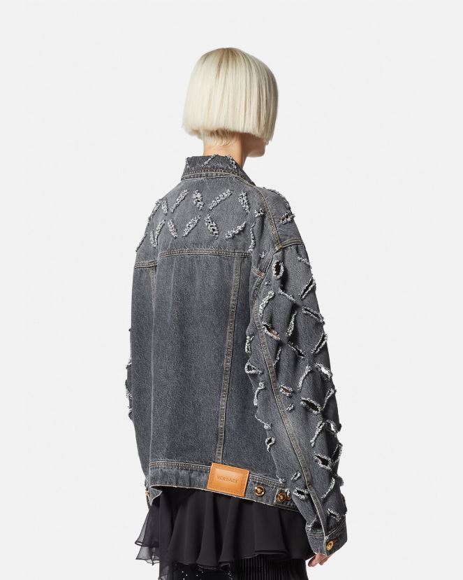Versace chaqueta vaquera con cortes mujer gris ropa H88R0H227