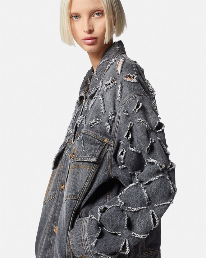 Versace chaqueta vaquera con cortes mujer gris ropa H88R0H227