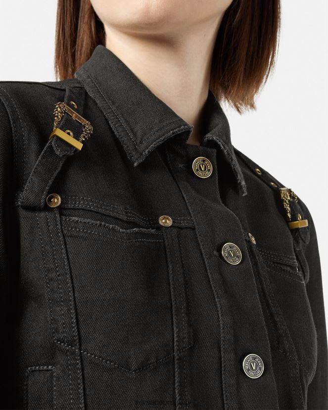 Versace costura barroca 1 chaqueta vaquera mujer negro ropa H88R0H2255