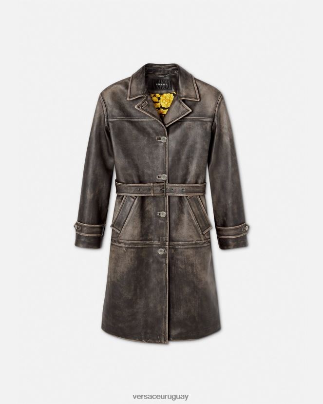 Versace gabardina barroco de cuero cepillado mujer gris ropa H88R0H97