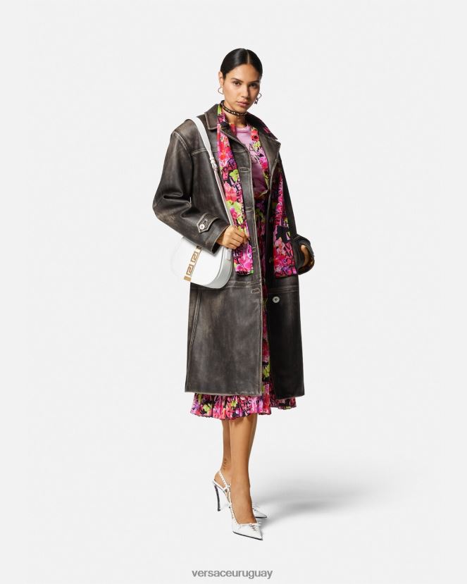 Versace gabardina barroco de cuero cepillado mujer gris ropa H88R0H97