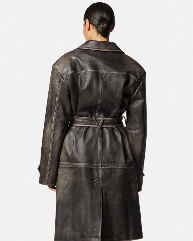 Versace gabardina barroco de cuero cepillado mujer gris ropa H88R0H97