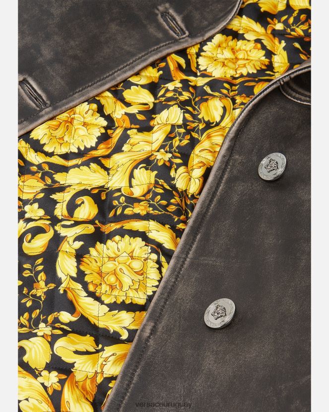 Versace gabardina barroco de cuero cepillado mujer gris ropa H88R0H97