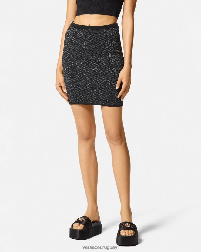 Versace falda de punto con medusa en jacquard la greca mujer negro ropa H88R0H179