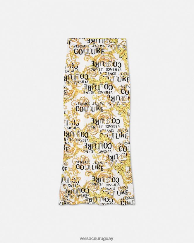 Versace falda midi de alta costura con logo mujer oro y blanco ropa H88R0H2251